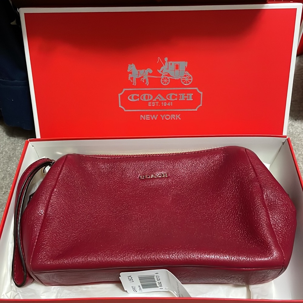 MWT Coach Madison large red leather zip wristlet. Scarlet color. Box for gifting